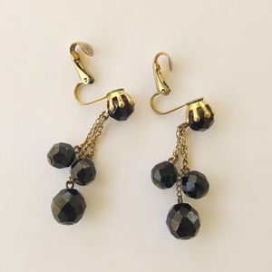Vintage Black Dangle Clip on Earrings